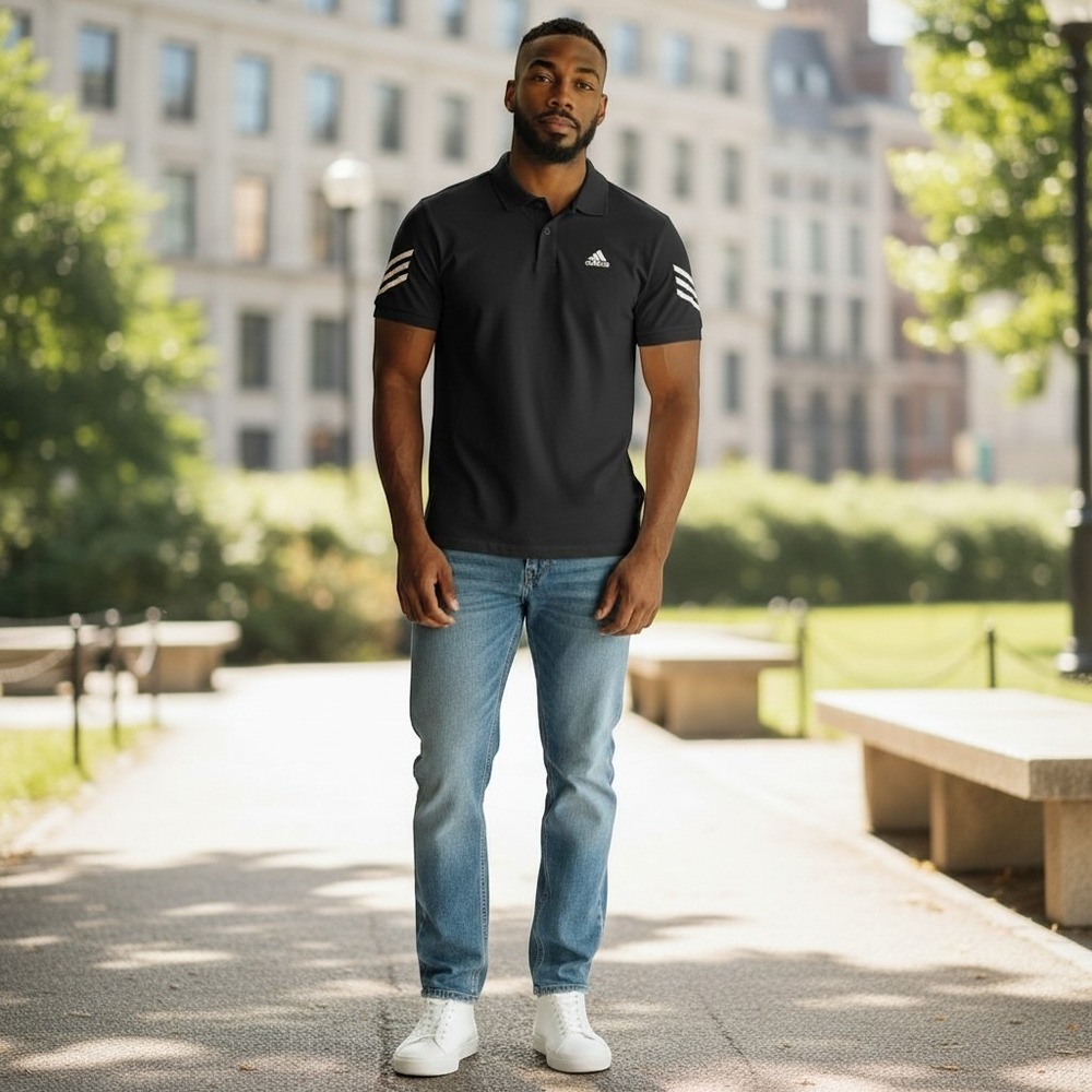 Adidas Mens Black Short Sleeve 3 Stripe Performance Polo Shirt XL